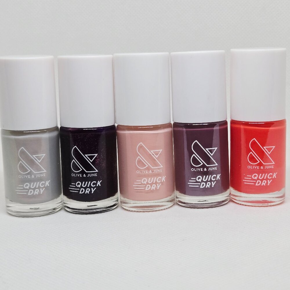 BUNDLE OF 5 NEW KOREA OLIVE & JUNE QUICK DRY NAIL POLISH ASSTD COLORS $55 VALUE